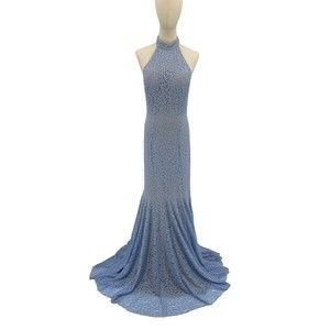 Jovani‎ Blue Floral Lace Beaded Sparkle Evening Formal Gown US 6 Mermaid